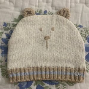Adorable cotton knit baby bear beanie with hand embroidered face & 3d ears